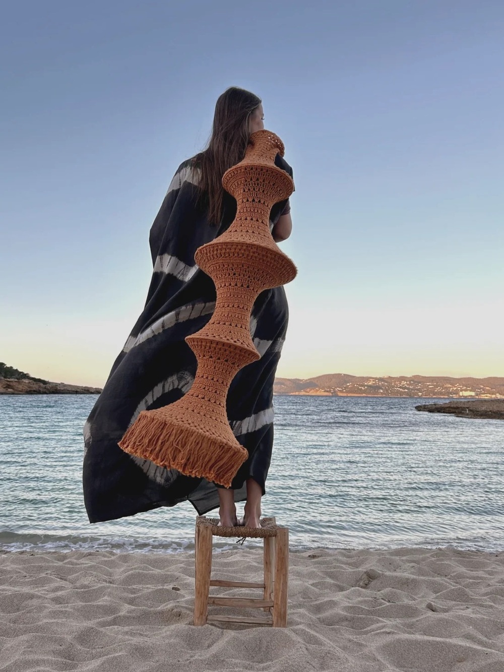 NWT Elpelut Terracotta Fisherman Lamp 5 Rings Crochet Knit Fringe Boho